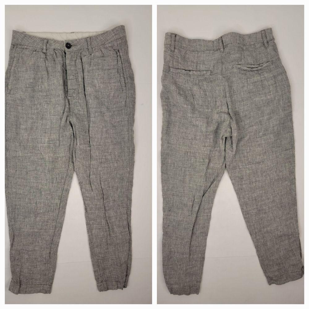 Free People Sz 2 Trouser Pants 100% Linen Button Fly Crop Pockets OB841803